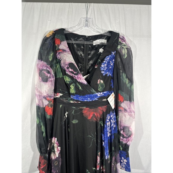 NWT Mac Duggal [ 2‎ ] 67872 Floral Chiffon Long Sleeve Maxi Dress Black #S1875 - Picture 10 of 14